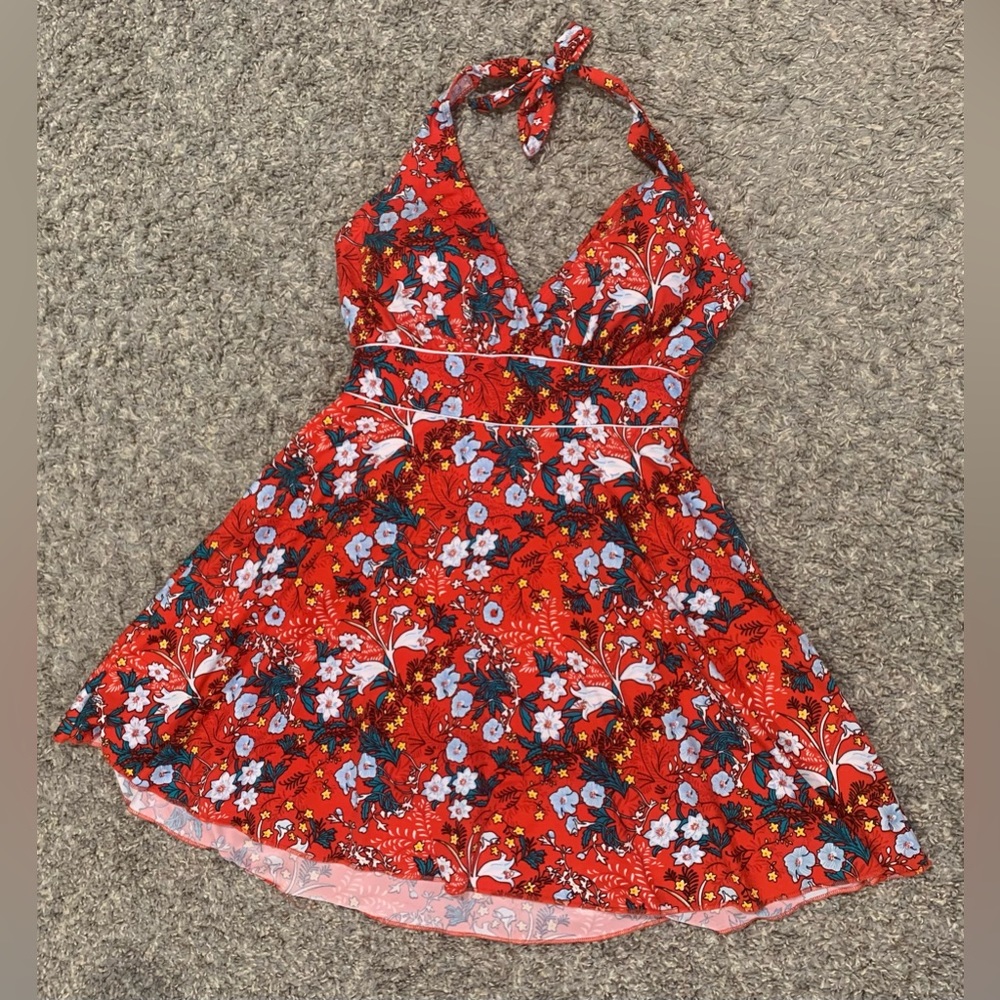 Red One Piece Halter Top Swimdress